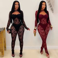 2026 Spring Collection Women Casual Jumpsuit Sexy Jacquard Lace See Through Clubwear Skinny Birthday Outfit 1 Piece Party Romper