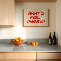 What's for Dinner horizontal wall art print, red print Bedroom Illustration, Whimsical Wall Decor for home