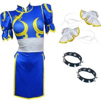 Cosplay Costume Chunli for Street Fighter Cosplay Cheongsam Suit Halloween Party Comic Con Sexy Set with Wristband Headband