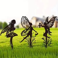 Metal Fairy Garden Stakes Silhouette Fairy Garden Decor Art for Yard Lawn Patio Outdoor Decorations Set of 3 Fairy Silhouette