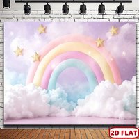 2D flat banner 1PC Pastel Unicorn Rainbow - Pastel pink, Unicorn-themed party decoration, birthday party