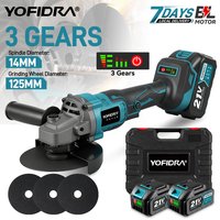 YOFIDRA 125mm M14 Bürstenloser Elektrischer Winkelschleifer 3 Geschwindigkeiten Holzschleif- und Polierwerkzeug für Makita 21V Akku