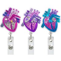Heart Acrylic Glitter Elastic Clip Doctor Nurse Student Teacher Badge Holder Retractable Badge Reel