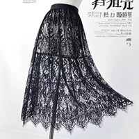 Transparent Sexy Lace Mesh Skirt Elastic High Waist Black White Tulle Mini Skirts Womens Skirt Korean Fashion Women's Skirt