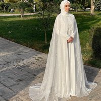 Elegant Muslim Weddings Dresses with Hijab High Collar Long Sleeve Appliques Bride Dress Detachable Cape Bridal Gowns Customized