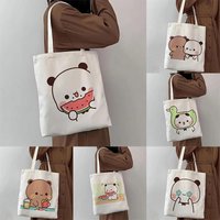 Cute Bubu Dudu Canvas Tote Bag Women Kawaii Panda Bear Graphic Print Shopper Bag Funny Cartoon Animal Shoulder Handbag