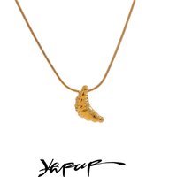 Yhpup Small Chic Stainless Steel Croissant Pendant Gold Color Necklace Stain Less Metal Chain Collar Popular Jewelry Accessories