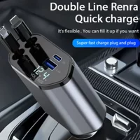 Adaptateur de chargeur de voiture 120W, câble de charge rapide USB Type C avec câbles rétractables, compatible avec iPhone 16/15/14/13/12 et Samsung