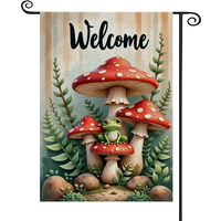 Welcome Garden Flag Frog Pattern Woodland Garden Banner Red Mushroom Print Natural Theme Outdoor Welcome Flag for Garden Decorat