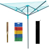 Rotary Washing Line, 4 Arm Heavy Duty Clothes Airer Dryer for Outdoor & Garden, 50m Folding Large Rotary Clothes Line with Metal Ground Fixing, Cover and Pegs