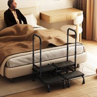 Metal Two Step Stool with Handrails Elderly Bed Safety Armchair Foldable Bath Tub Step Stools Non-Slip Household Step Ladders