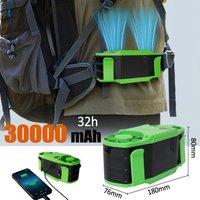 30000mAh Portable Waist Fan Strong Daul Airflow 7Speeds 11000RPM Rechargeable Clip on Fan for Outdoor Camping Fishing Max 32H