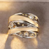 Huitan Geometric Design Women Two Tone Ring Inlaid Shining Cubic Zirconia Hollow Party Daily Special Style Accessories Jewelry