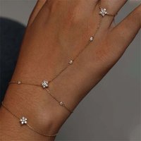 Creative Zircon Flower Connected Finger Ring Bracelets for Women Dainty Crystal Adjustable Ring Bracelet Party Charm Jewelry