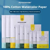 POTENTATE 300g 100% Cotton Watercolor Paper Cold Press Hot Press Sketching Painting 16K 32K Portable Watercolor Paper Postcard