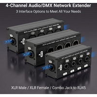4 Channel Multi Network 3-Pin XLR/DMX/AES-EBU to RJ45 Ethercon, Breakout over Cat5/Cat6 Ethernet Extender for Stage Sound Light