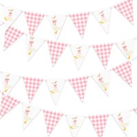 Cute Silly Goose Party Triangle Banner Pink White Goose Party Decoration Goose Bow Plaid Pennant Flag Garland Farm Animals Decor