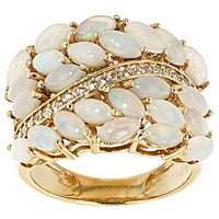 Luxury Delicate Full Inlaid Synthetic Opal Dazzle Golden Ring Women's Elegant Charm Wedding Anniversary Jewelry Accessories Gift