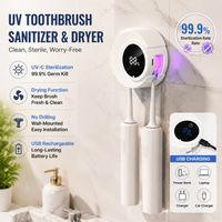Punch Free Wall Mounted UV Toothbrush Sterilizer Dryer USB Rechargeable Induction Disinfect Toothbrush Holder for Bathroom