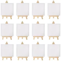 12 Stück Künstler 5 Zoll Mini-Staffelei + 3 Zoll x 3 Zoll Mini-Leinwand-Set Malerei Kinder Handwerk DIY Zeichnung Kleine Tisch-Staffelei für die Schul