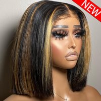 100% Human Hair Wig Highlight Brown Straight Bob Wigs 250/350 Density 13x6 HD Transparent Lace Frontal Wigs For Women 8-14 Inch