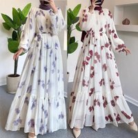 Eid Muslim Abaya Dress for Women Print Chiffon Sashes Jalabiya Kaftan Islam Vestidos Largo Arab Long Robe Ramadan Morocco Abayas