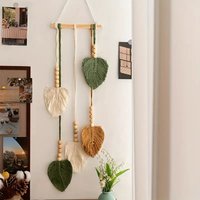 Bohemian Style Handwoven Cotton Rope Leaf Wall Hanging Creative Home Decor Room Wall Artistic Tassel Wall Tapestry