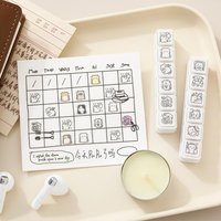 Cute Good Mood Series Cat Shape Stamp DIY Mini Cartoon Pattern Stamps 6 Lines Simple Diary Stamp Notebook Scrapbooking Decor