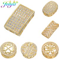 Juya Micro Pave Zircon Decorative Floating Copper Spacer Square Beads For DIY Women Natural Stone Pearls Berloque Jewelry Making