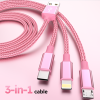 1.2m/4ft Nylon Braided 【MFi Certified】3 in 1 USB charging cable For Iphone Samsung Huawei Xiaomi Multi Port Multiple