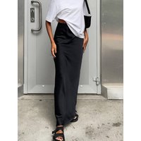 Versatile Pure Color Silk f-length Skirt High-waisted Bodycon Long Skirt Street Sle Pleated Polyester Straight-cut