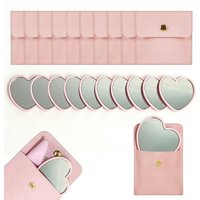 10/20/30sets Heart Shaped Pink Glass Makeup Mirror with Matching Cosmetic Bag for Travel Home Decor Holiday Gift
