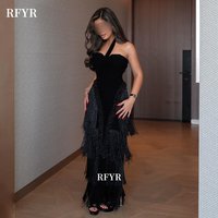 RFYR Black Prom Dress with Tassels Halter Evening Dress with Sweetheart Celebrity Gala Dress for Arabic Women Robes Customized