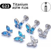 G23 Titanium Butterfly Stud Earrings 16G ASTM F136 Piercing Labial nail Nasal nail Zircon Body Jewelry Ear Tragus Cartilage