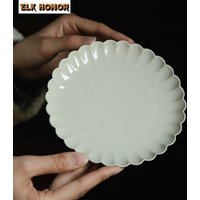 Retro Grass Wood Gray Lotus Petal Porcelain Pot Bearing Holder Aesthetic Dry Brew Table Tea Tray Fruit Snack Plate Accessories