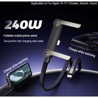240W Stand Charging Cable 2-in-1 with Phone Holder for Gaming Videos Compatible for iPhone 15 16 17 pro max Huawei xiaomi