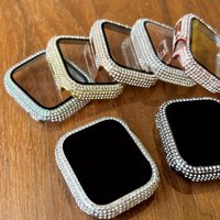 Rhinestone-Encrusted Tempered Glass PC Case for iWatch SE/9-1 Fits 38/40/41/42/44/45mm For Apple Watch Protective Cover