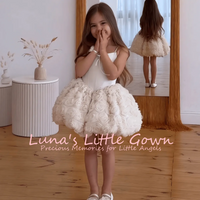 Toddler Ivory Formal Dress Thin Spaghetti Strap Tailored Top Dense 3D Rose Bubble Birthday Photoshoot Casual Outfit Customized