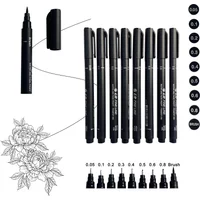 9 pcs Chinese style Professional Drawing Needle Porous-Point Pens Black Soft Brush Pen Waterproof Painting Sketch Art Writing