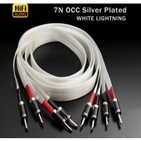 Pair Speaker Flat Wire Cable7N OCC Silver Plated music ribbon Loudspeaker Cable Audiophile with carbon fiber banana plug y spade