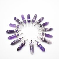 Wholesale 12 24 50pcs/lot natural stone amethyst pillar shape point Chakra charms pendant for jewelry making free