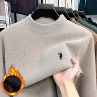 Men's high-quality wool sweater paired with exquisite horse riding embroidery, winter warm half neck fashionable knitted sweater