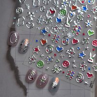 Cute Silver Border Metal Nail Stickers 5D Star Heart Butterfly Rabbit Bow Pattern Self-adhesive Nail 3D Decorations Stickers DIY