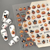 1pc Halloween Gold Spider Web Nail Stickers Pumpkin Ghost Nail Decoration 3D Embossed Gel Decals for Manicure Decor Supplies
