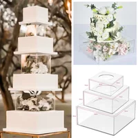 Acrylic Square Round Cylinder Display Board Fillable Cake Stand with Hollow Bottom DIY Cake Discs Topper Party Supplies Decor