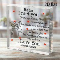 2D Flat, Romantic Acrylic Desktop Plaque - Valentines Day, Anniversary, or Birthday Gift for Her with Heartfelt Message