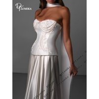 DTLumika Strapless Pearl Lace Corset Satin Wedding Dress Customized Two Piece Bridal Gown With Detachable Choker Modern Bridal