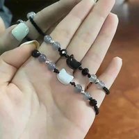 Natural Moonstone Obsidian Bracelets Couple Minimalist Bracelet Handmade Cute Black White Cat Bracelet Party Jewelry Gifts