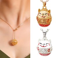 Mexico Chime Lucky Cat Good Luck Necklace Essential Oil Diffuser Lockets Vintage Pendant Music Ball Simple Fashion Women Jewelry