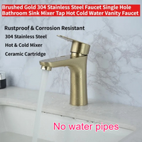 304 Stainless Steel Brushed Gold Basin Faucet Single Hole Hot Cold Mixer Tap for Bathroom Vanity Sink